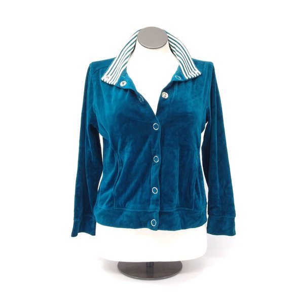 Onque Casuals Large Velour Casual Jacket Snap Fasten Comfort Elements of Style - Picture 6 of 12